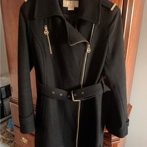 Michael Kors Black Trench Coat with Gold Accents